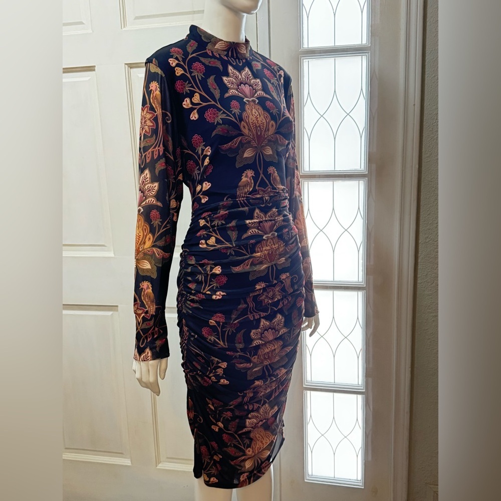 Farm Rio Transparent Berry Garden Long Sleeve Ruched Dress Size XL - Picture 6 of 14